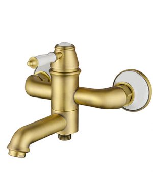 ברז אופל זהב מוברש לאמבטיה כולל צינור PVD, מזלף ומתלה